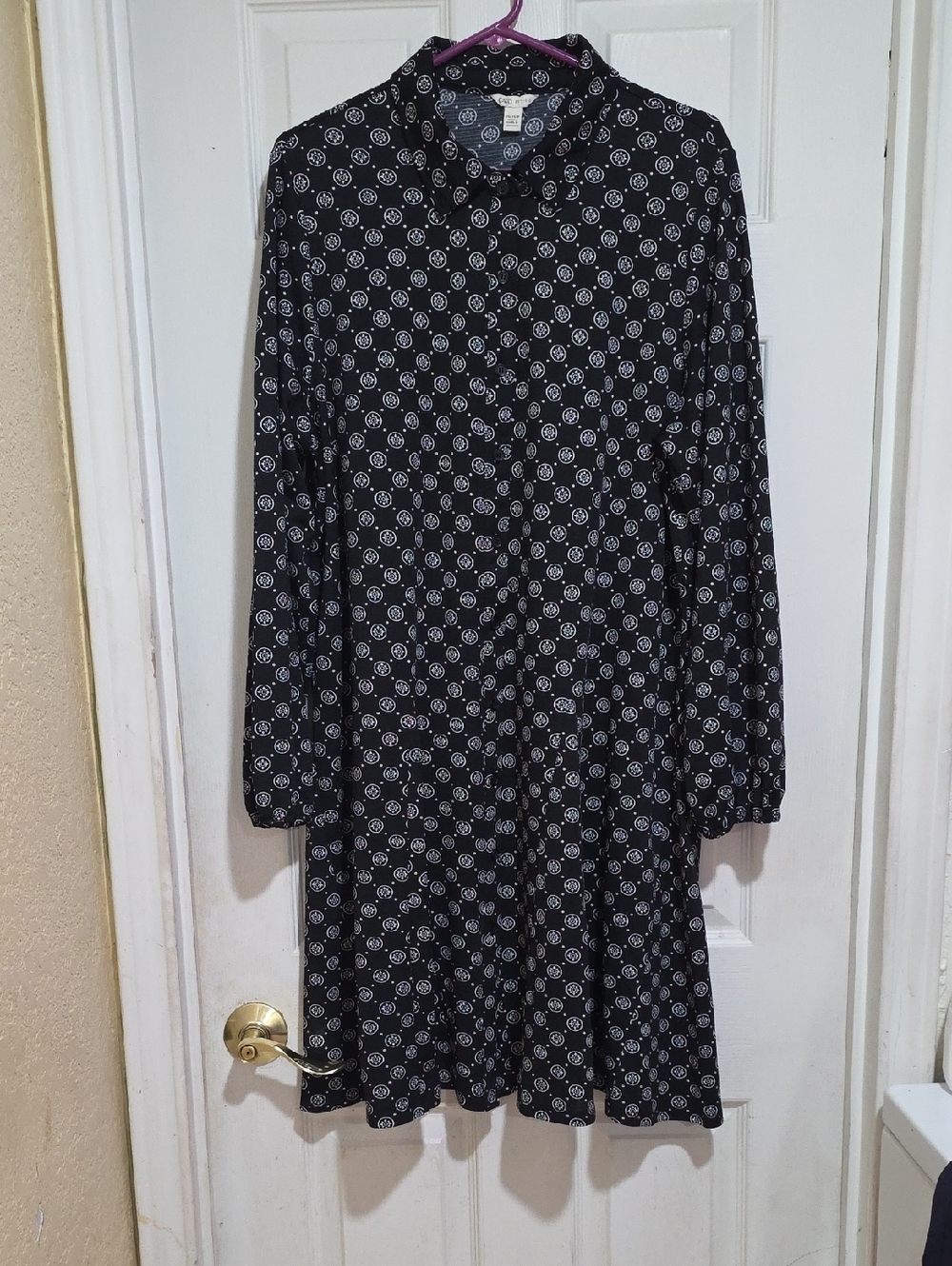 Cato Black Long-Sleeve Button-Front Floral Shirt Dress